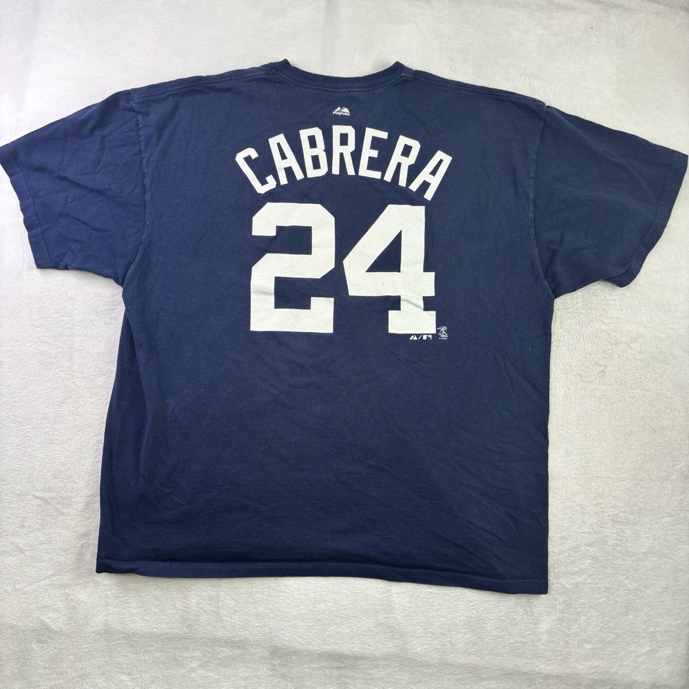 Majestic Detroit Tigers Cabrera #24 Blue Short Sleeve MLB Graphic Shirt Men's 2X